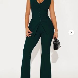 Fashion Nova Deep Green Flare Jumpsuit